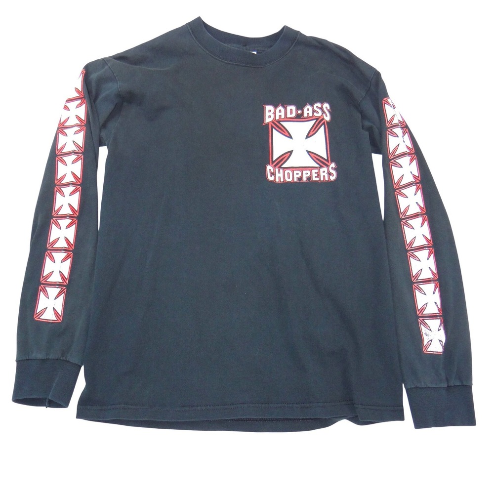Vintage Bad Ass Choppers Long‎ Sleeve Graphic T-Shirt Mens Black M Iron Cross